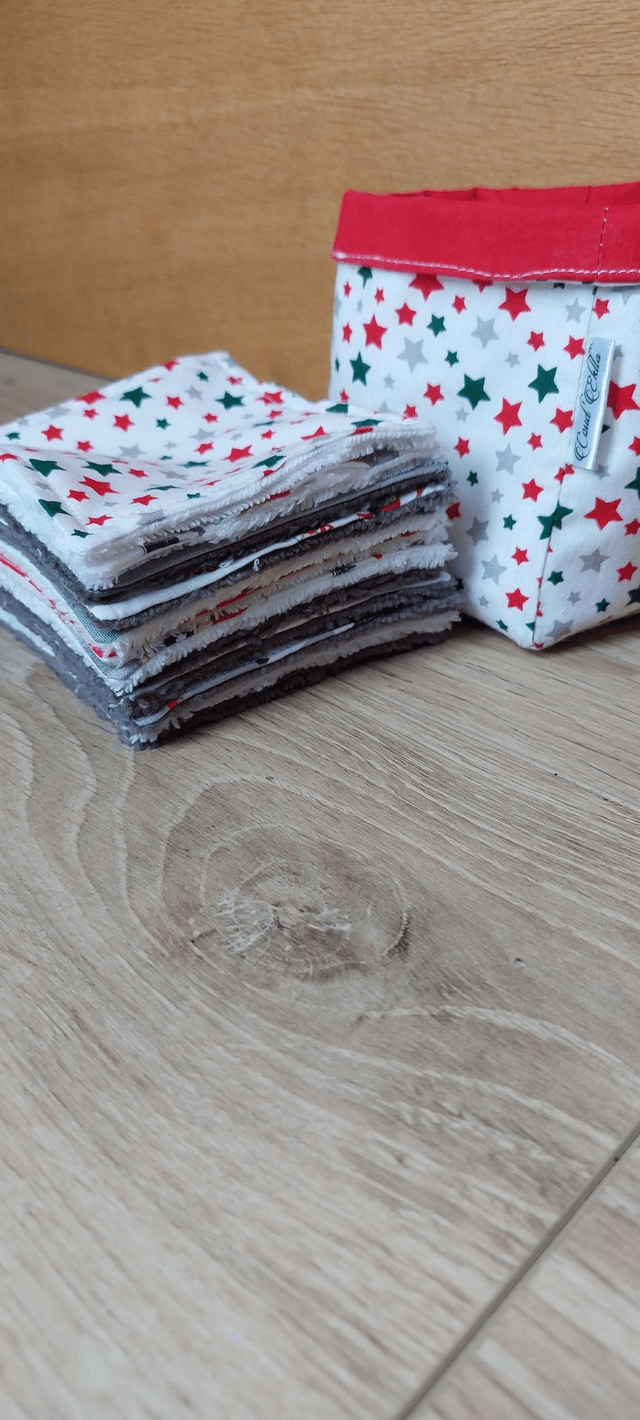 Lingettes lavables avec panier noël