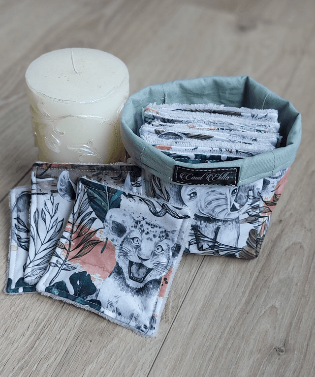 Lingettes lavables avec panier Jungle